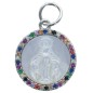 Médaille de couleur argentée en relief avec la Vierge Miraculeuse en coquille naturelle, incrustée de pierres OZ Ø 1.5 cm.